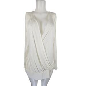 Coldwater Creek White Faux Wrap Lightweight Long Sleeve Blouse Women's 14